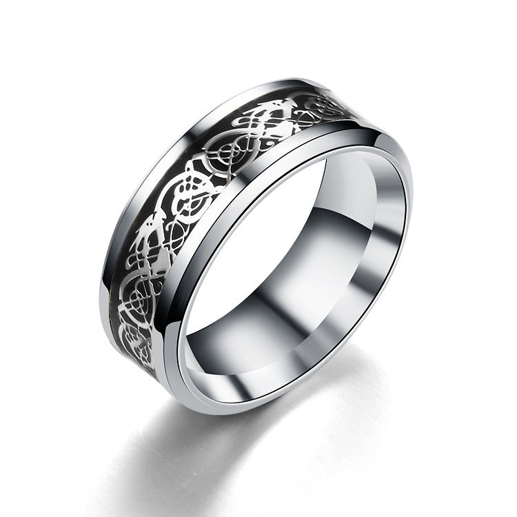 Unisex Dragon Ring Titanium Steel Electroplated Inlay Ring European American Design Band Ring Jewelry Gift for