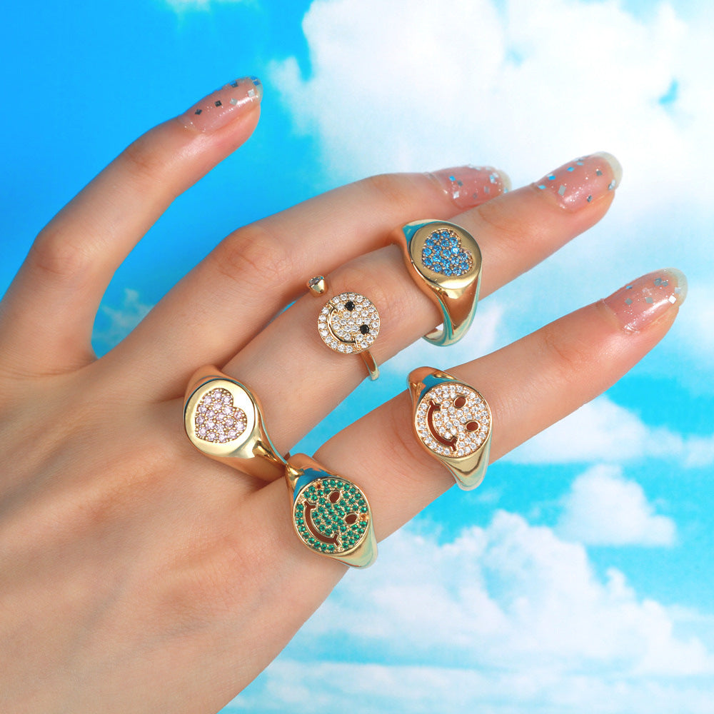 Adjustable Green Zircon Openwork Brass Ring For Women Stylish Fashion Jewelry Statement Piece Everyday Stylish