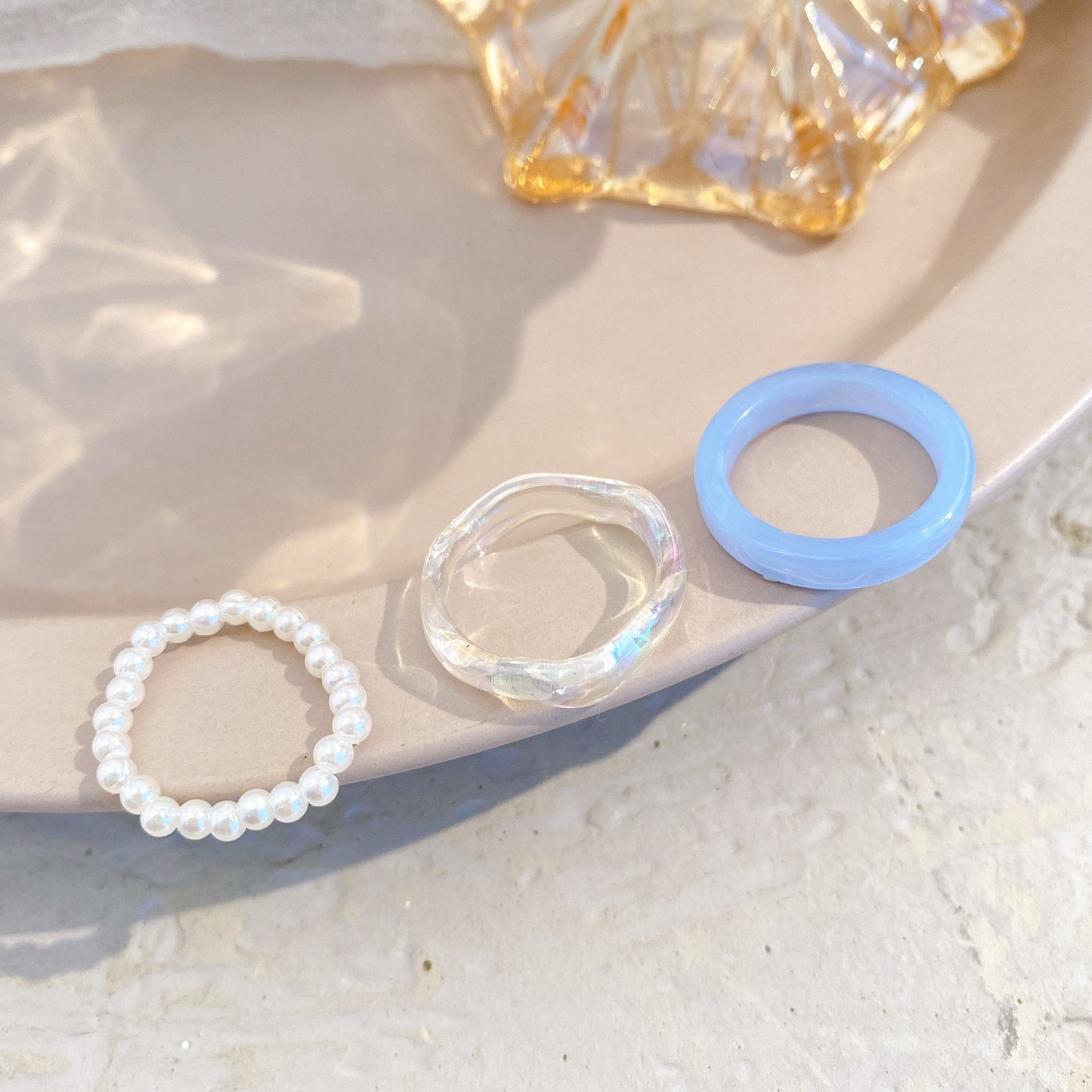 Womens Resin Ring Set Fashion Geometric Rings Simple Tri Piece Set Plastic Rings Color Rings Jewelry Everyday