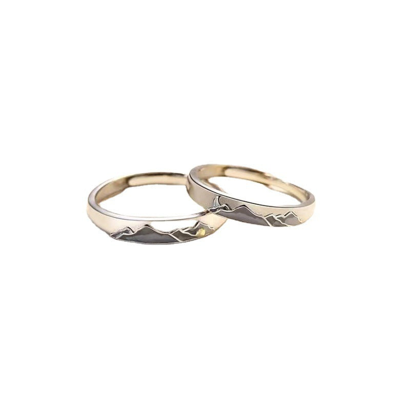 Couple Ring Set Mountain Shaped Matching Bands For Him And Her Sunrise Moon Antithetical Drop Design For Pairs