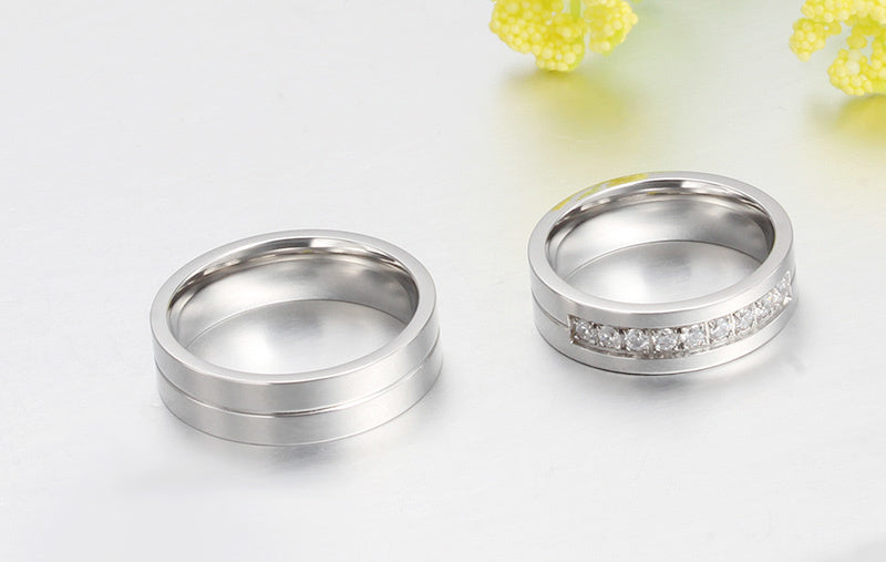 Geometric Stainless Steel Couple Rings With Gold Inlaid Gemstones For Wedding Anniversary Or Birthday Gifting