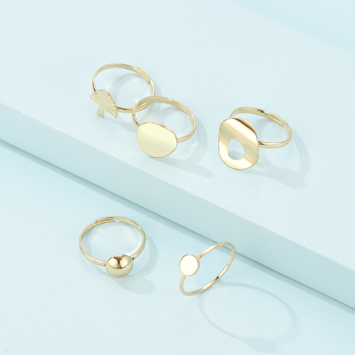 Adjustable Geometric Irregular Joint Ring Set Five Piece Women Gold Alloy Fashion Rings Everyday Classic Shine