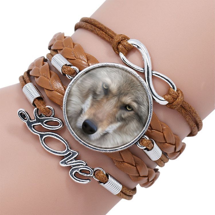 Leather Wolf Bracelet With Crystals And European Charms Adjustable Fashion Jewelry For Women Everyday Use Gift