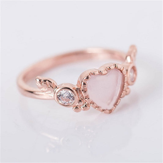 Heart Shaped Wings Ring Zircon Inlay Rose Gold Silver Base Metal Unisex Design Gift for Women Heart Jewel Chic