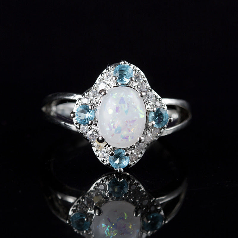 Womens Zircon Opal Geometric Ring With Diamond Accents Alloy Jewelry For Women Anniversary Gift For Daily Wear