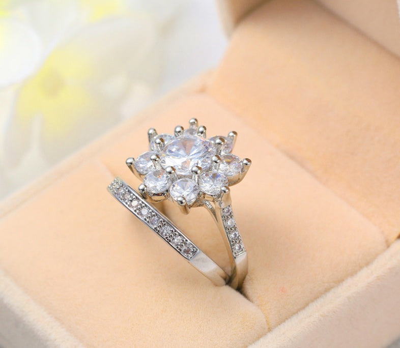 Unisex Zircon Ring Geometric Design Copper Plated Platinum White Gold Inlay Fashion Jewelry Everyday Wear Accessory