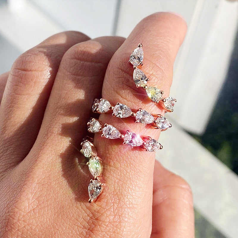 Women's Zircon Inlaid Ring Adjustable Rose Gold Copper Geometric Design Fashion Trendy Jewelry Durable Gift