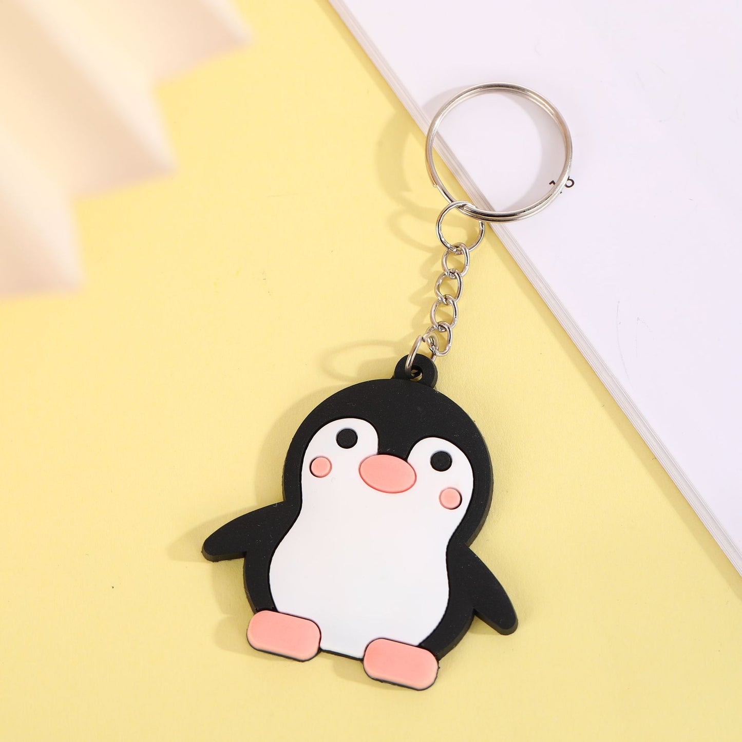 Animal Keychains Soft PVC Rubber Cartoon Keyrings Panda Elephant Cow Bear Lion Penguin Ladybug Bag Charm Plush