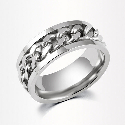 Handmade Titanium Steel Rotatable Ring With Geometric Ellipse Design For Daily Wear Blue Accessory For Daily Style