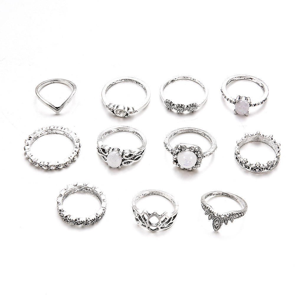 Eleven Piece Sunflower Ring Set Alloy With Artificial Gemstones SemiPrecious Stones AntiFriction AntiOxidation
