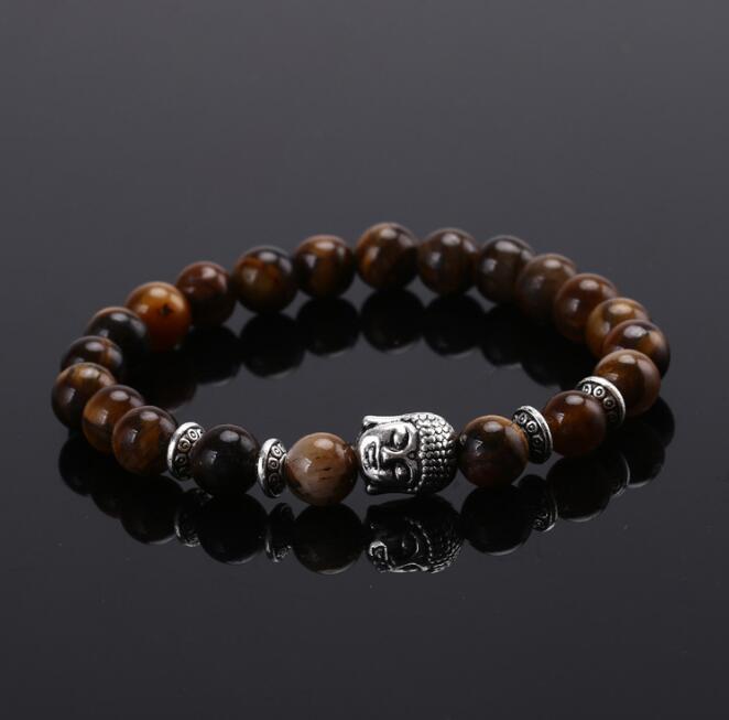 Unisex Lava Stone Bracelet Buddha Head Ethnic Bead Peaceful Warrior Alloy Plated Jewelry Ethnic Style Bead Art