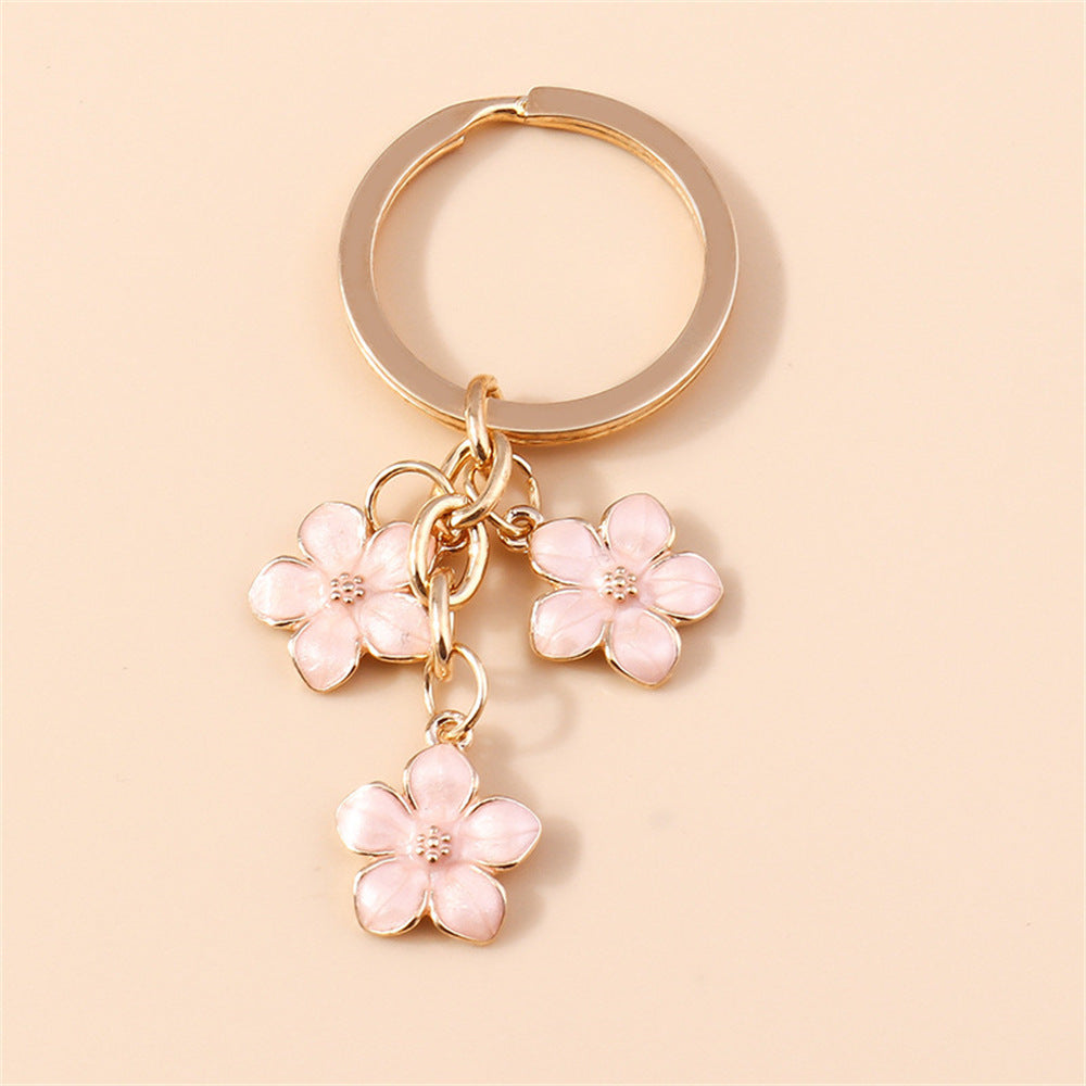 Girly Cherry Blossom Epoxy Zinc Alloy Keychains Flower Pattern Handbag Charm Decoration Purple Flowers Pendant