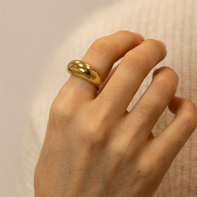 Women Geometric Round Stainless Steel Ring Gold Plated Modern Everyday Fashion Jewelry Durable Elegant Everyday Wear