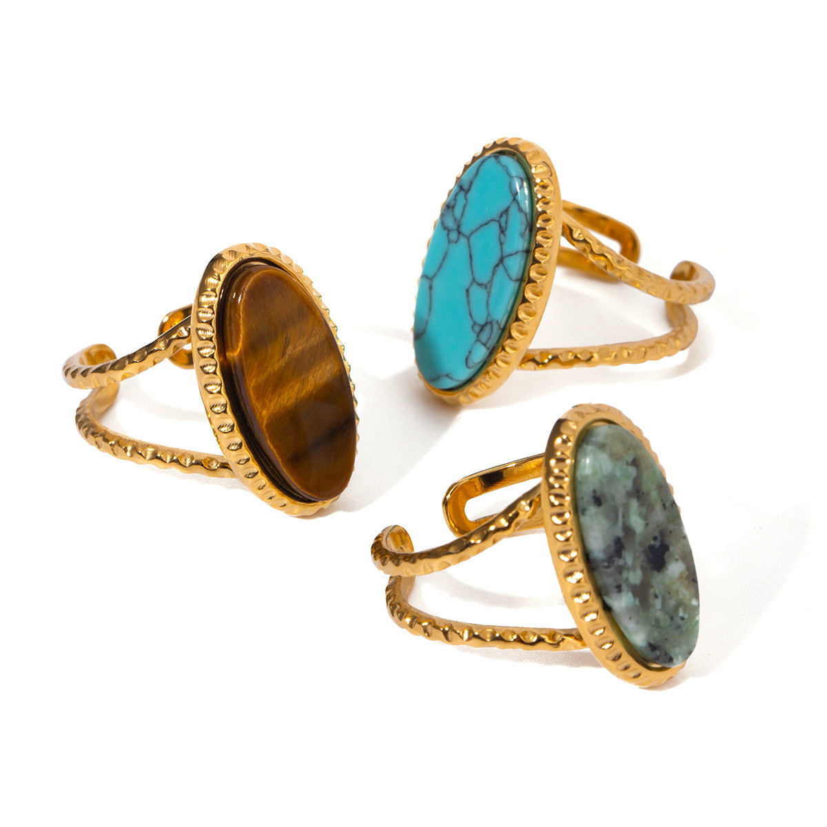 Oval Turquoise Tigereye Adjustable Split Ring