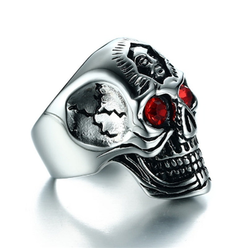 Skeleton Ghost Head Ring With Ruby Eyes Electroplated Alloy