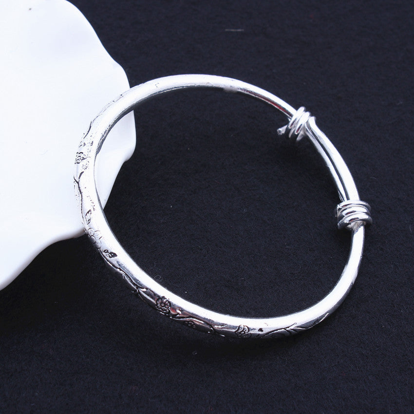 Unisex Aluminum Alloy Cuff Bracelet Hand Carved Seedling Design Electroplated Ethnic Bangle Individually Packed
