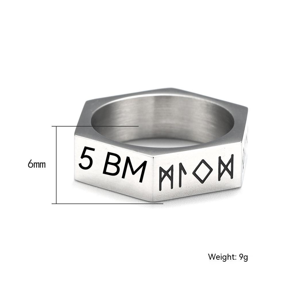Mens Titanium Steel Ring Hexagon Nut Design Geometric Bold Punk Style Electroplated Durable Fashion Jewelry For Him