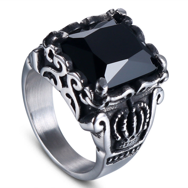 Mens Stainless Steel Ring Vintage Punk Four Prong Black Zircon Fashion Jewelry Band Gift For Men Vintage Style