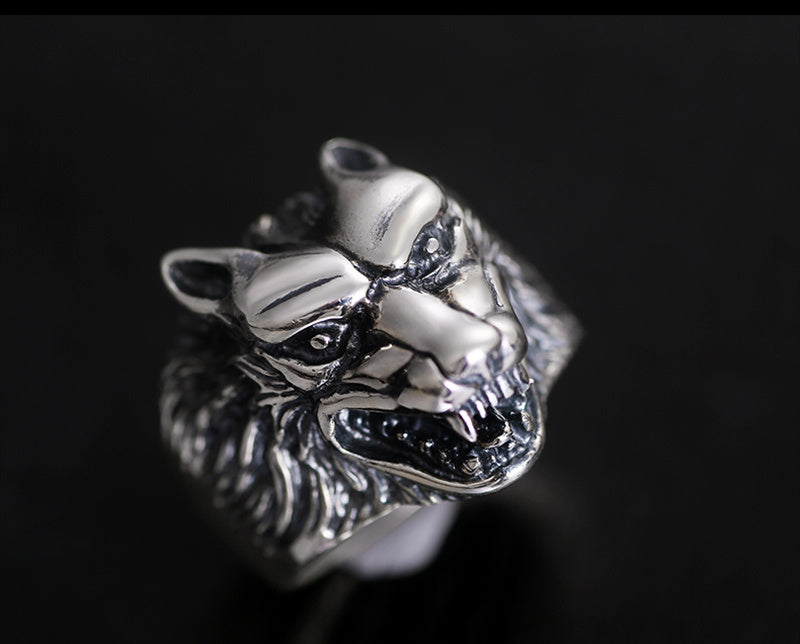 Animal Zodiac Wolf Head Ring Titanium Steel Electroplated Statement Ring Biker Ring Men's Ring Fashion Jewelry Gift for Him Animal Theme Ring