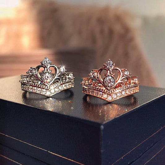 Ladies Crown Ring With White Diamond Accents Platinum And Rose Gold Plating Fashion Jewelry Sparkling Gift For Her