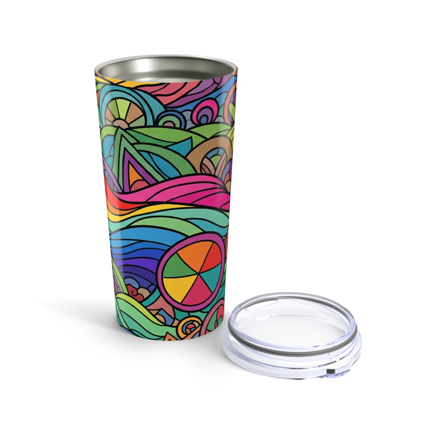 20 Ounce Stainless Steel Tumbler With Printed Design Double Wall Vacuum Insulated Leak Proof Travel Mug BPA Free