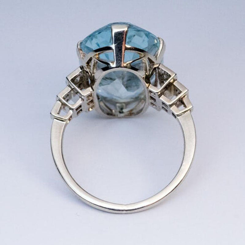 Womens Fashion Ring Elegant Drop Blue Crystal Rhinestone