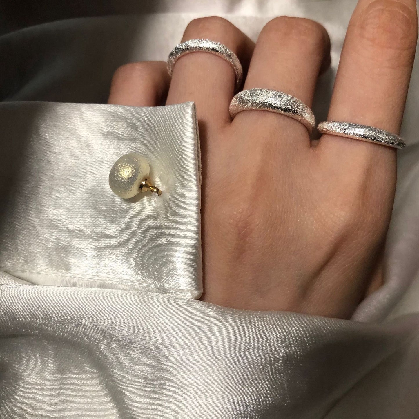 Sterling Silver Open Ring Adjustable Geometric Design Korean Style Jewelry Sparkling Star River Ring For Women