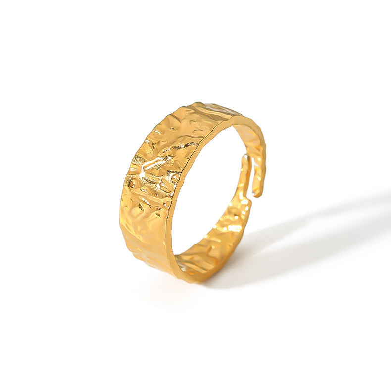 Women's Gold Plated Ring Retro Adjustable Opening Ring Personality Stainless Steel Ring Fashion Jewelry Round Ring for Her