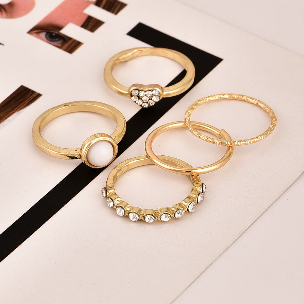 Women Heart Ring Set Adjustable Alloy Rings Silver Korean Vintage Style Heart Shape Jewelry Gift For Every Day
