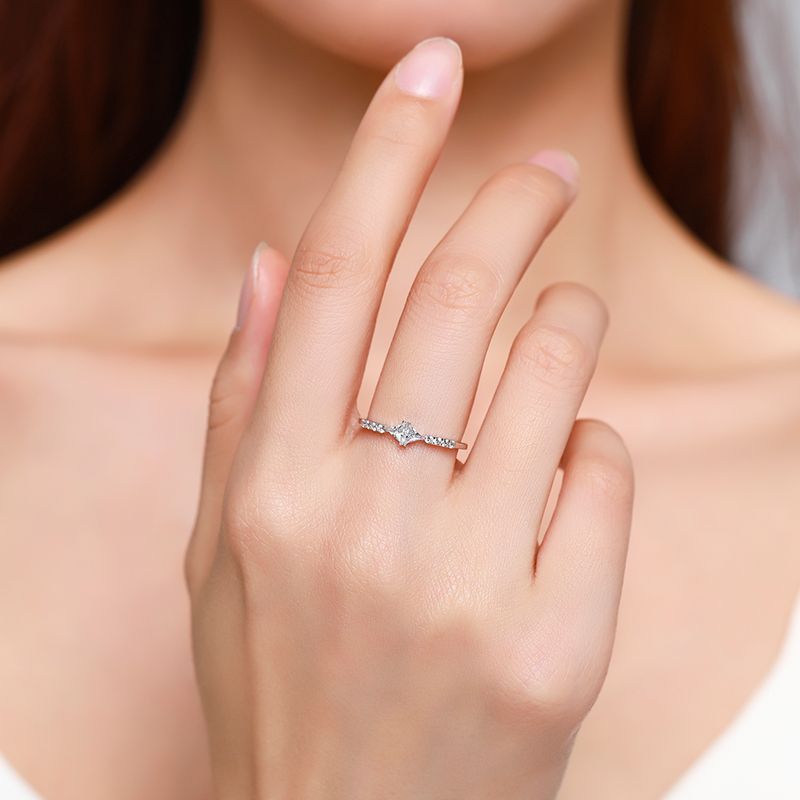 925 Sterling Silver Ring for Women Korean Geometric Design Ring with Diamond Accent Adjustable Index Finger Ring Silver Ring Jewelry Gift for Her
