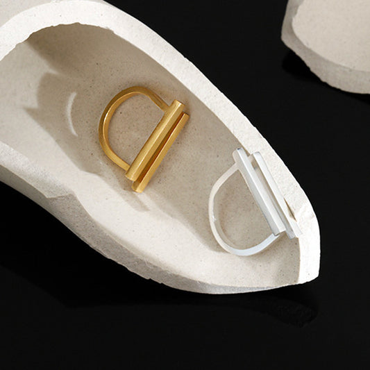 Geometric Double Layer Open Copper Ring With Electroplating Finish In Silver Or Gold Tone Diameter 1.7cm Width 0.6cm