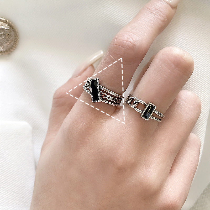 Sterling Silver Plated Adjustable Open Geometric Ring White Copper Niche Elegant Everyday Jewelry For Everyday