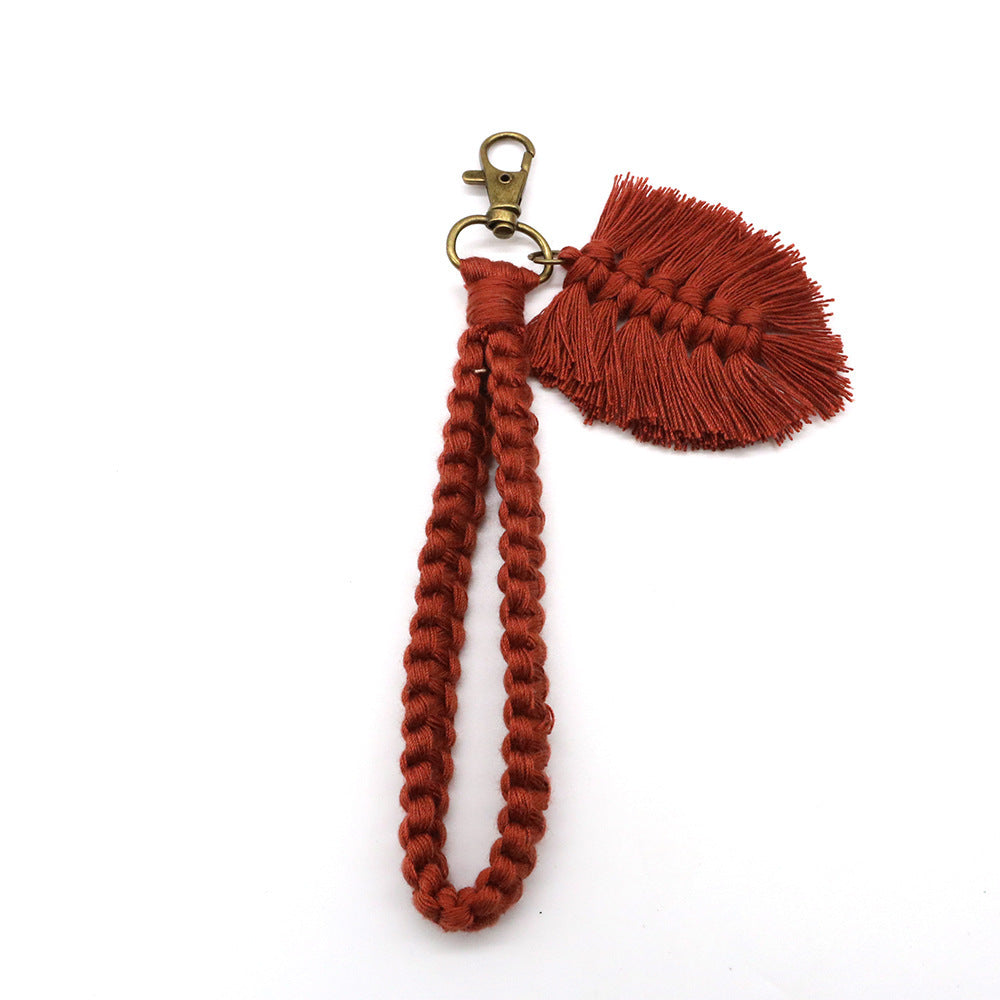 Handwoven Cotton String Keychain With Detachable Leaf Charm For Keys And Bags Accessory Cute Pendant Mini Size