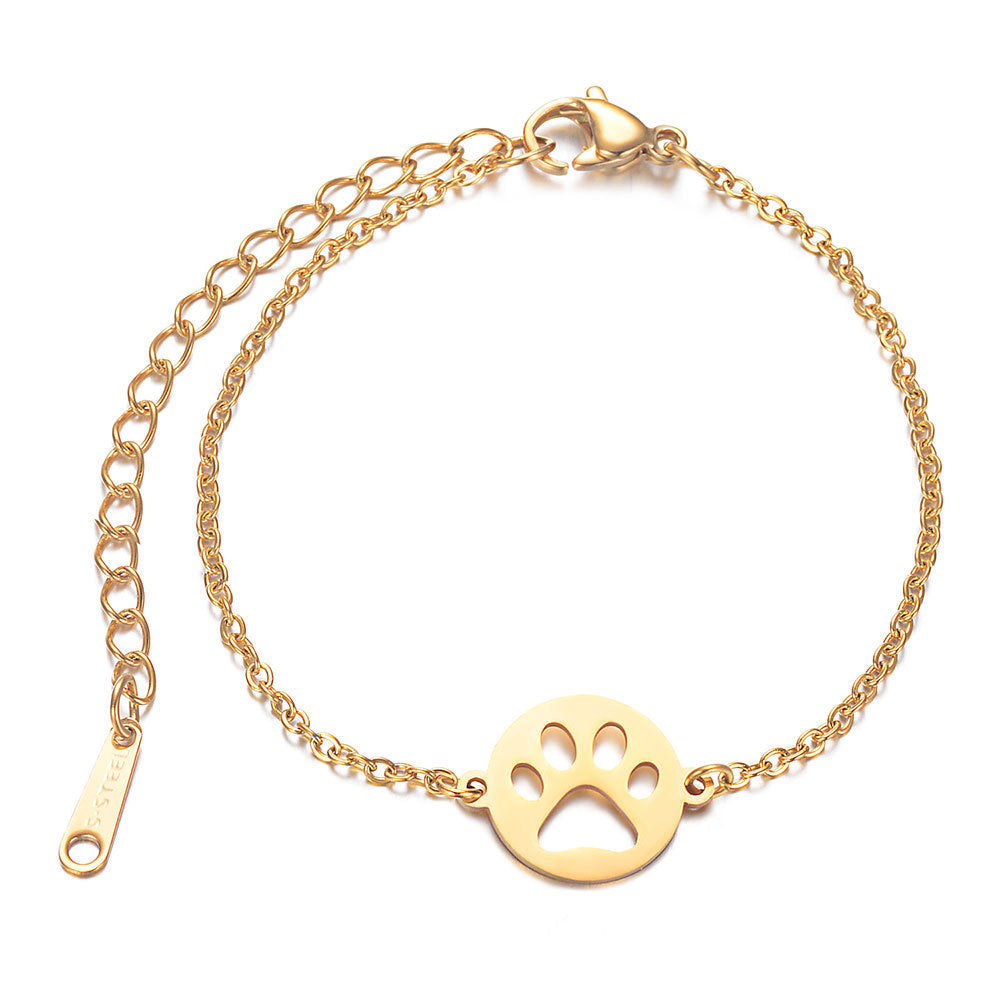Womens Thin Chain Bracelet Animal Paw Print Stainless Steel Hollow Gold Tone Jewelry Claw Design For Everyday Wear