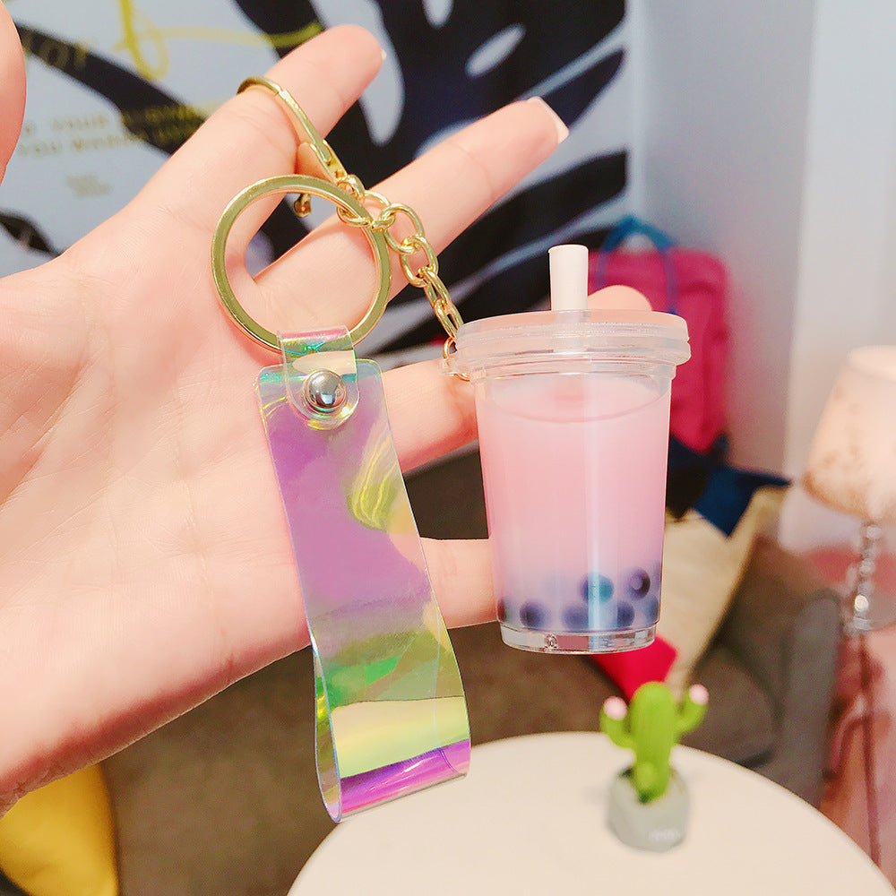 Unisex Acrylic Keychain Doll Shaped Milk Tea Cup Drink Charm Cute Novelty Gift Idea Bags Variations Green Pink Orange