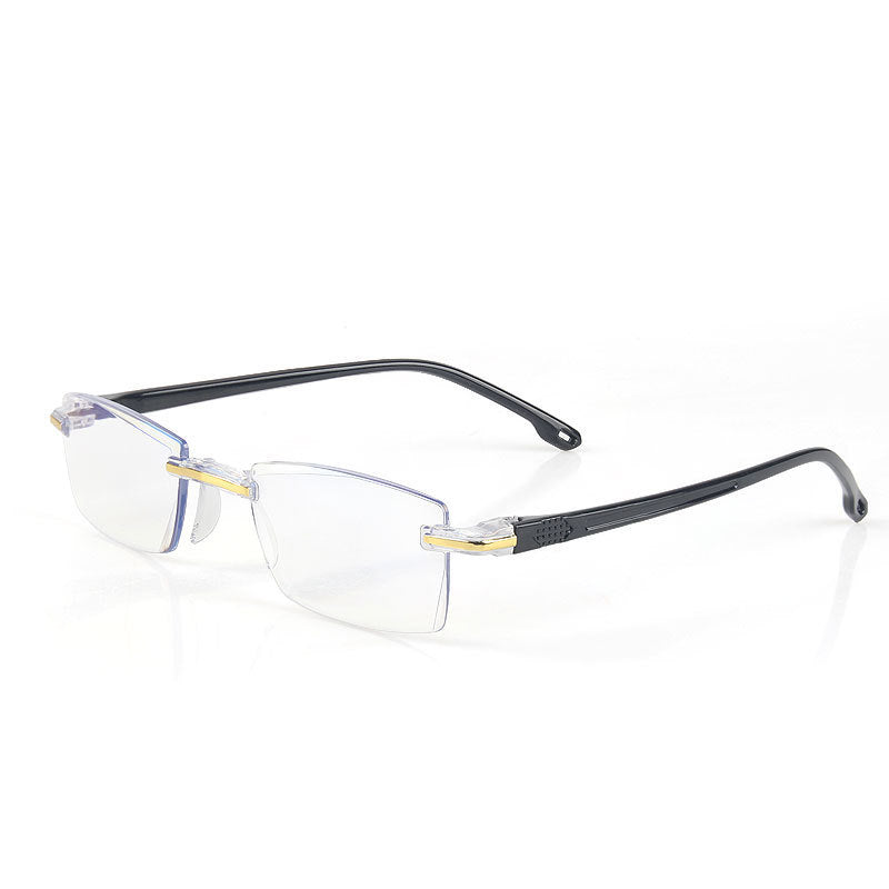 Vintage Frameless Reading Glasses With Diamond Cut Edge For Round Face Shape Anti Blue Light Clarity UltraLens