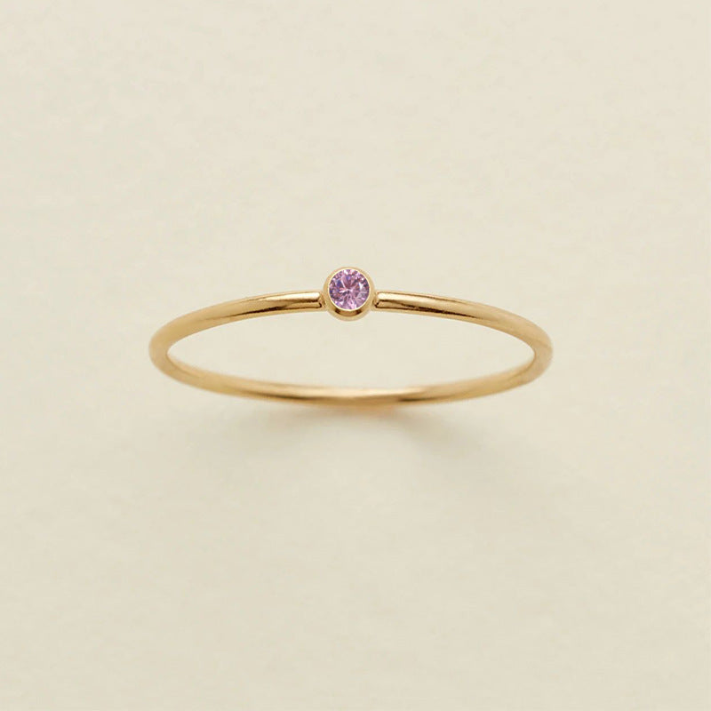 Stainless Steel Geometric Ring With Diamond Accents And Colorful Simulated Birthstone Anniversary Ring For Women Girls