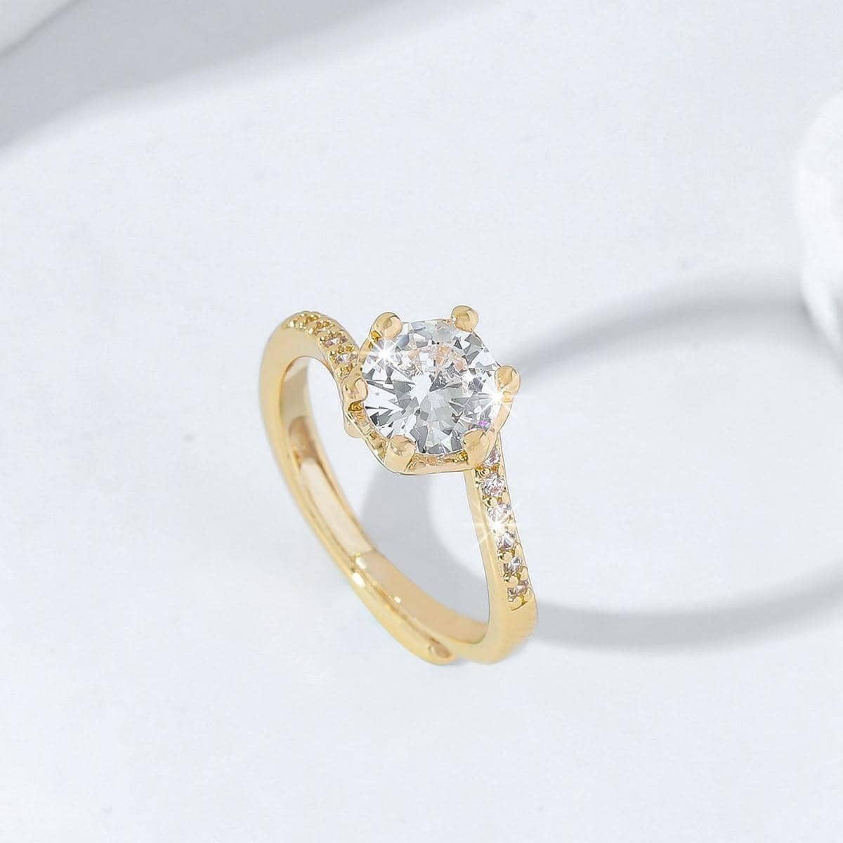 Womens Inlaid Zircon Ring Open Adjustable Geometric U Shape Copper Ring Korean Ring Elegant Ring Womens Jewelry Gift for Her Party Ring Fashion Ring Simple Ring