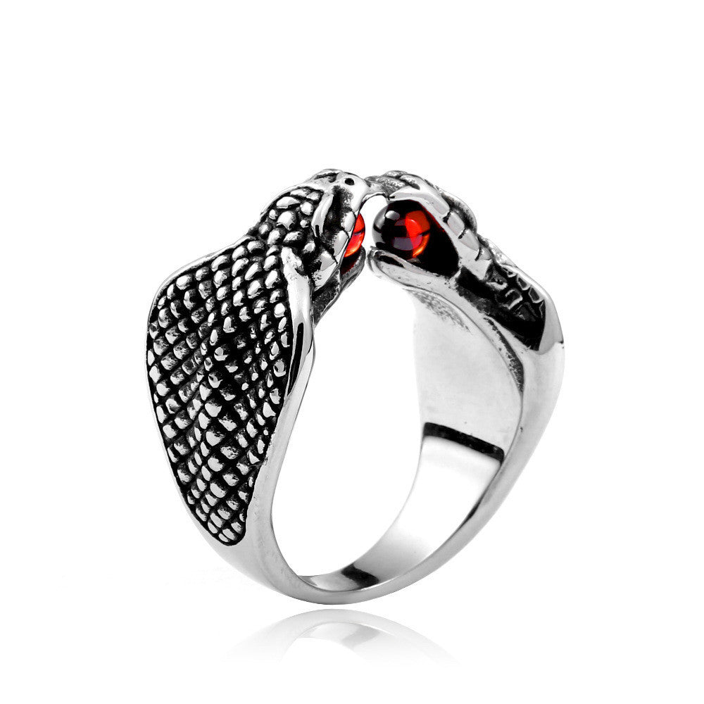 Titanium Steel Red Diamond Snake Ring Inlaid Gem Fashion Accessory For Women Sizes 7 8 9 10 11 12 Statement Jewelry
