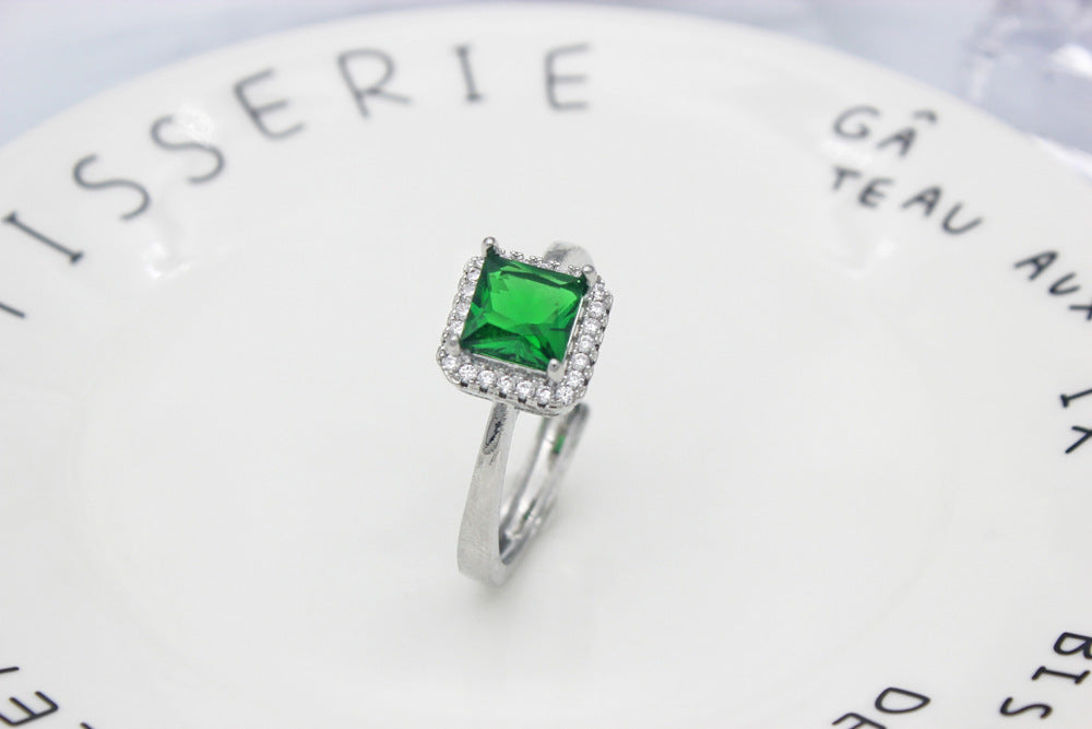 Geometric Emerald Zircon Ring For Women Adjustable Gold Plated Copper Jewelry Gift For Her Daily Wear Elegant Accessory