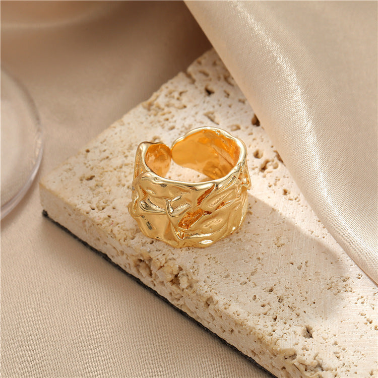 Copper Split Ring Necklace With Concave Convex Lava Plate Ring 15mm Inside Diameter Irregular Design Jewelry For Women