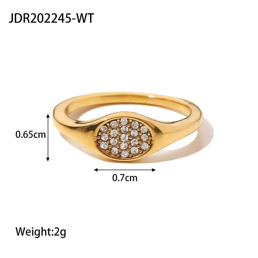 Stainless Steel Oval Ring With White Diamond Inlay Geometric Circle Design Trend Ring For Women Everyday Shine
