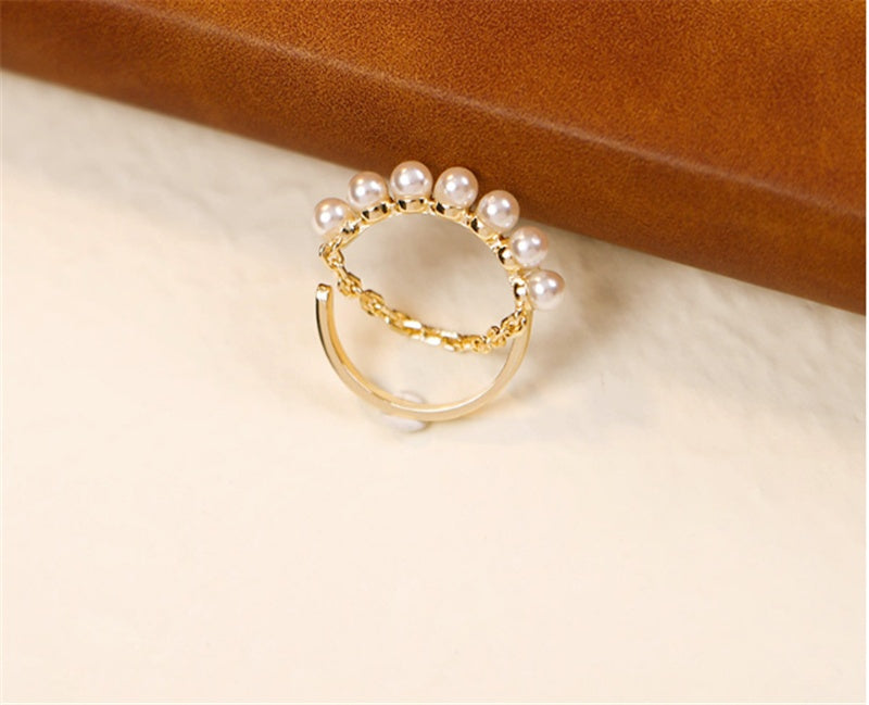 Vintage Beaded Pearl Ring With Gems Alloy Jewelry For Women
