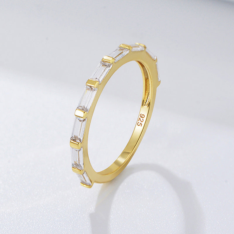 Sterling Silver Geometric Rectangular Zircon Ring For Women Elegant Anniversary Engagement Daily Sparkle Shine