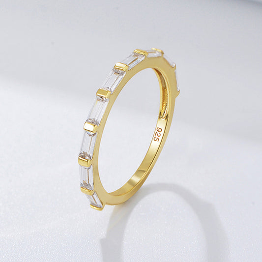 Sterling Silver Geometric Rectangular Zircon Ring For Women Elegant Anniversary Engagement Daily Sparkle Shine
