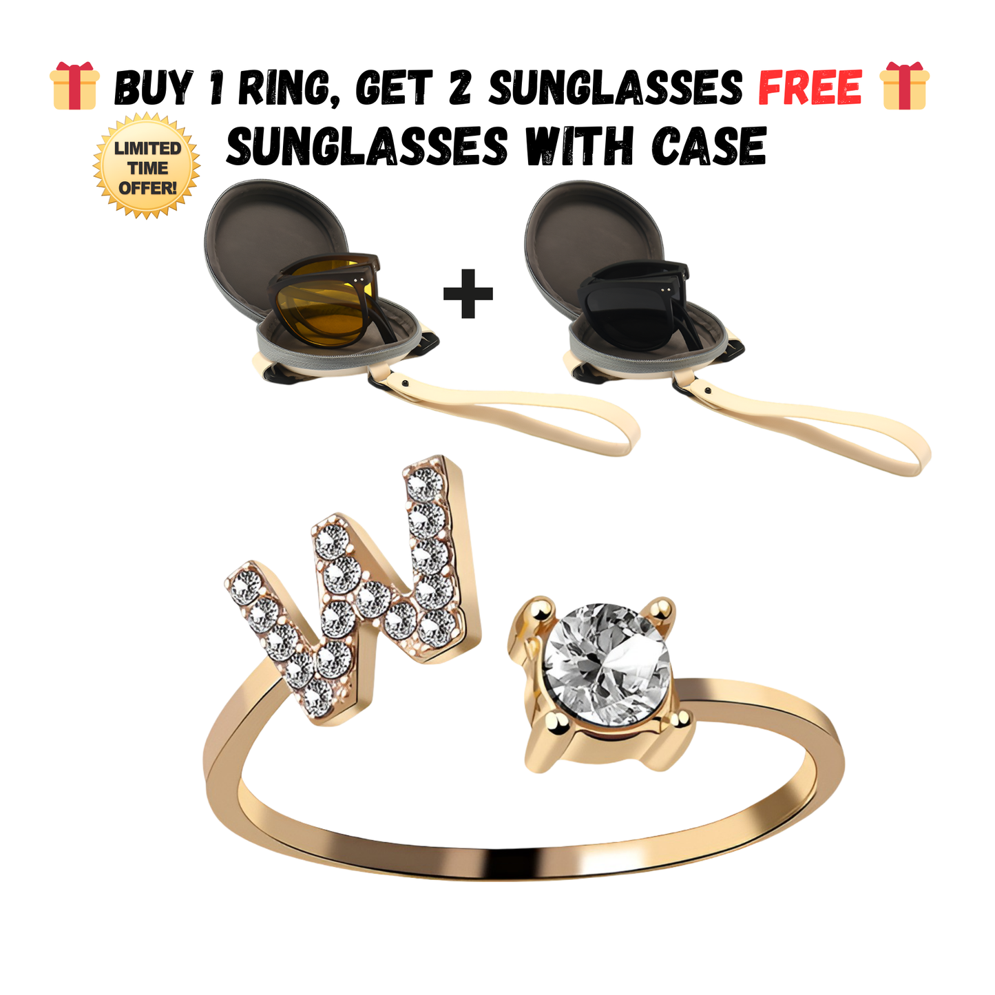 Adjustable Letter Zircon Ring with Alphabet Initials A Z Copper Alloy Jewelry Gift for Women Elegant Gift Idea