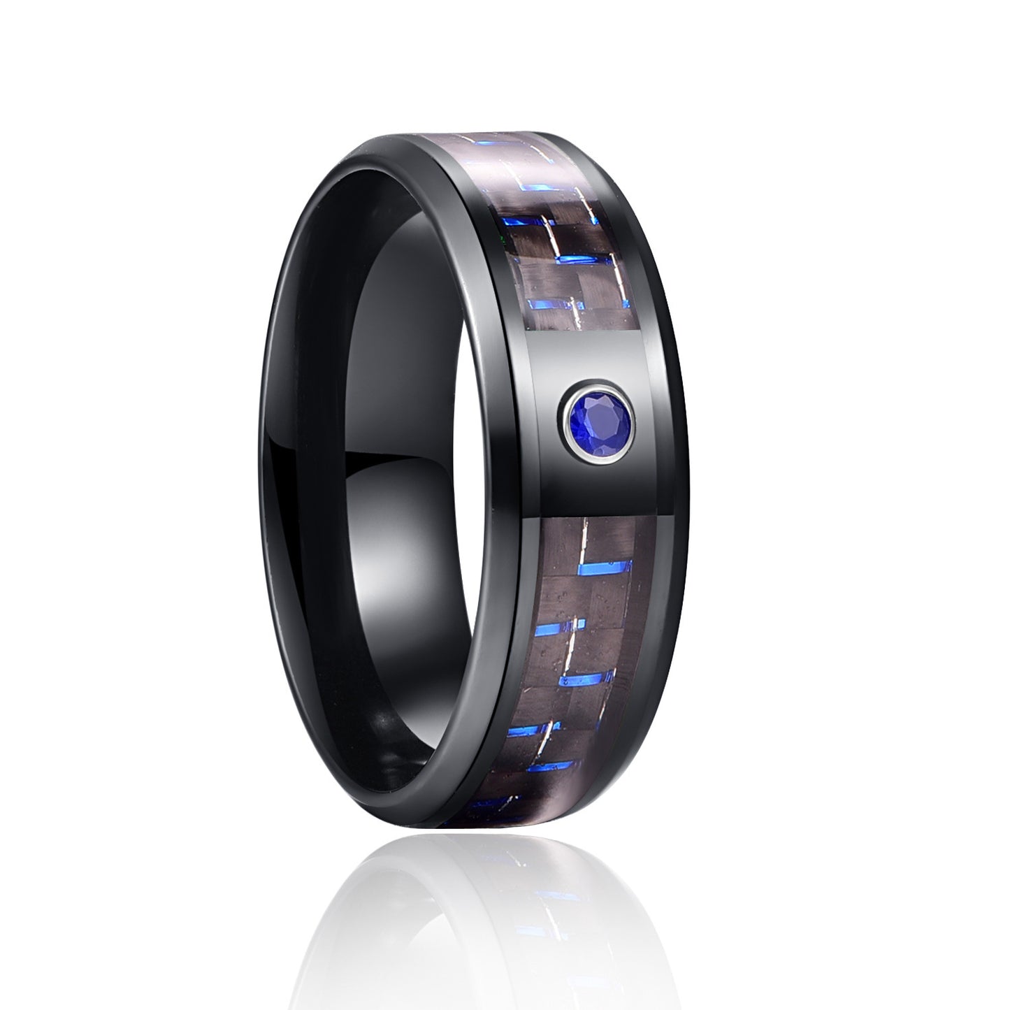 Mens Titanium Steel Ring With Diamond Insert And Carbon Fiber Inlay Sleek Modern Fashion Jewelry For Everyday Wear