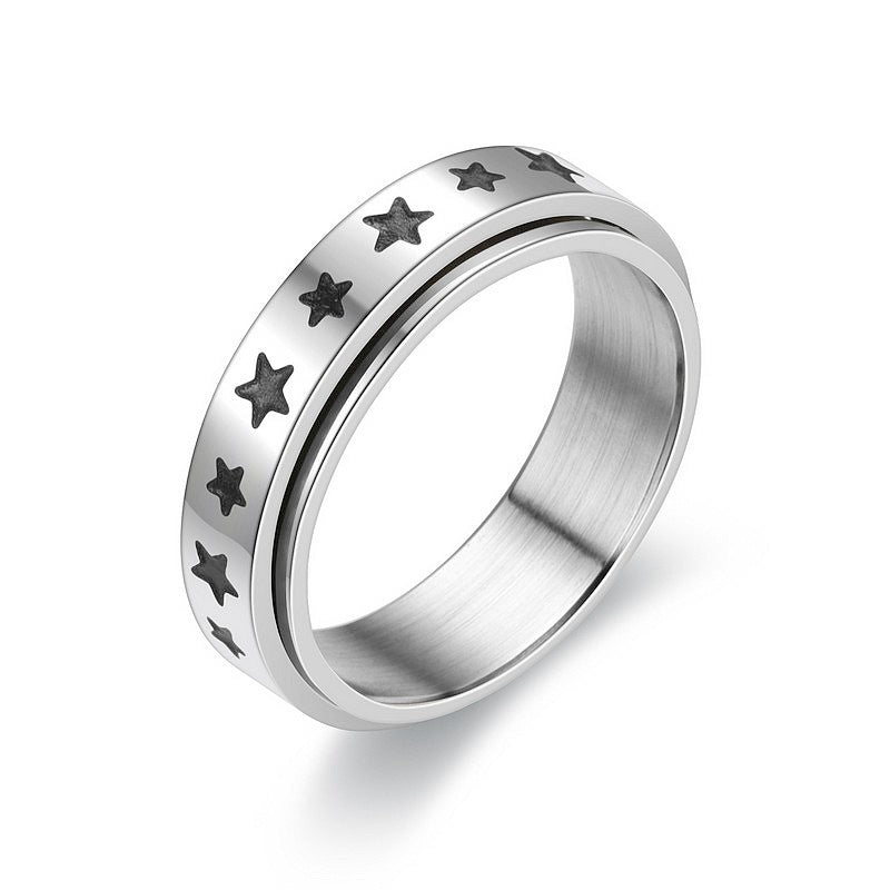 Star And Moon Titanium Rotatable Ring For Women Elegant Stainless Steel Jewelry Gold Silver Black Elegant Details