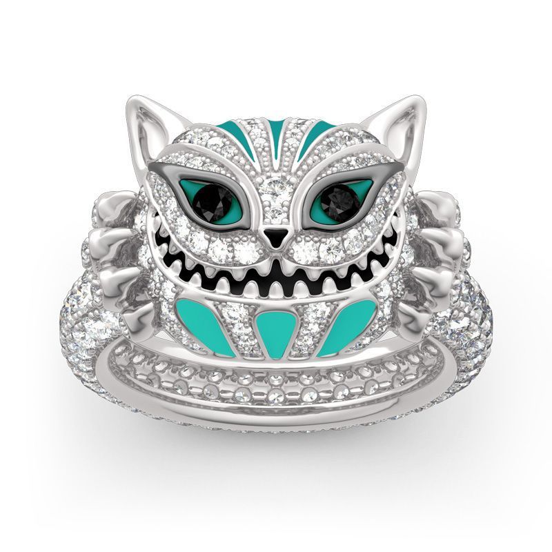 Womens Diamond Drop Skull Cat Ring Electroplated Alloy Inlay Gem Stone Jewelry Fashion Oil Gem Stone Jewelry Fashion