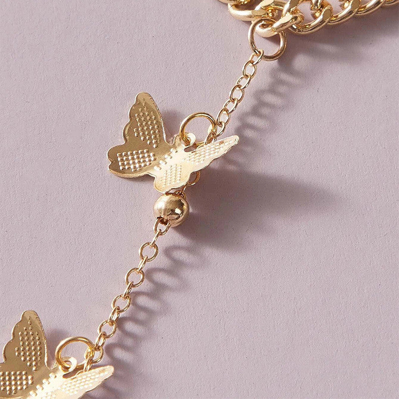 Womens Butterfly Pendant Bracelet Vintage Insect Electroplated Chain Link Delicate Jewelry Gift Elegant Alloys